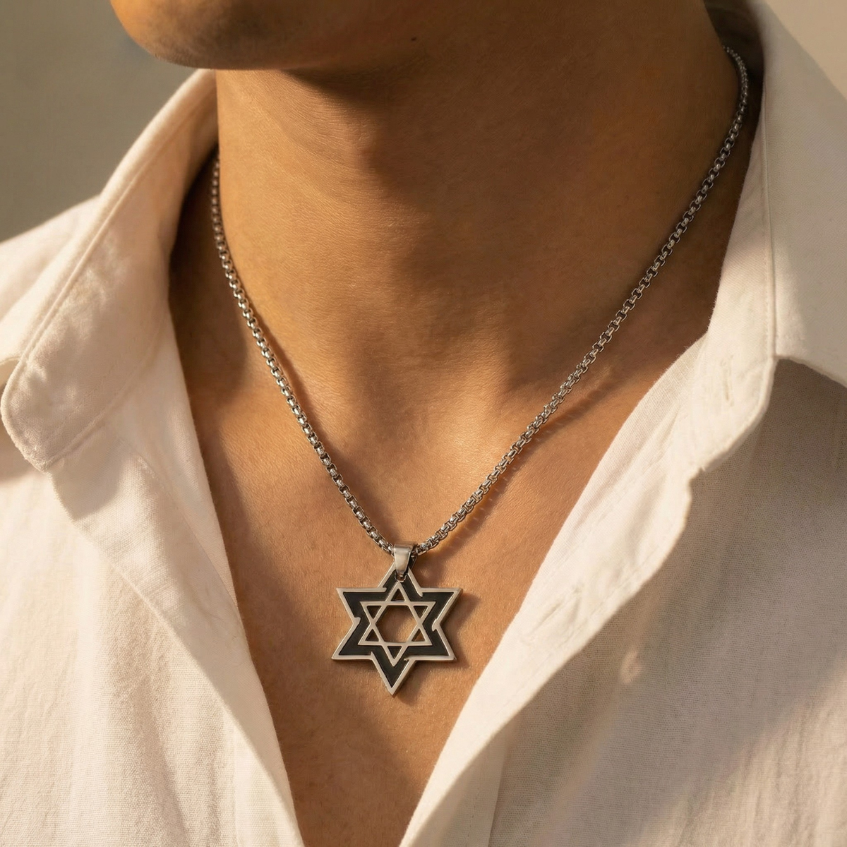 Dark Silver Star of David Necklace